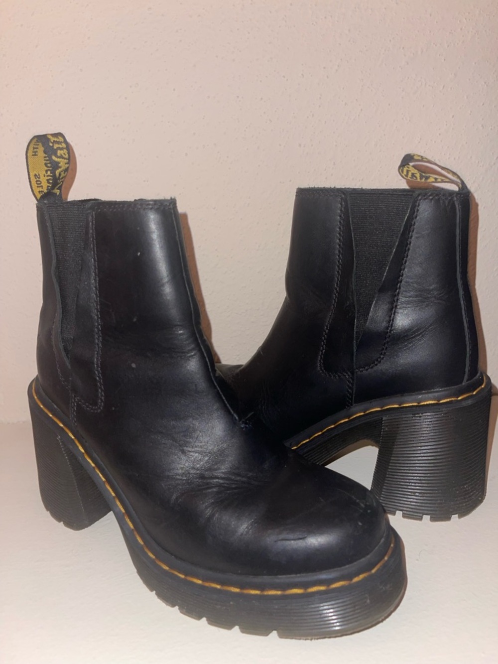 Dr. Martens Black Leather Platform Chelsea Heeled Boots